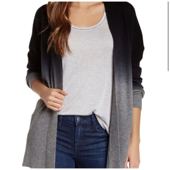 Vince Wool Cashmere Cardigan L | Black Gray Ombre Open Front Sweater Minimalist - Picture 1 of 10